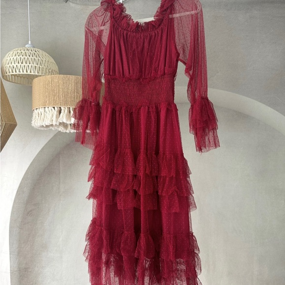 Maternity Red Ruffled Dress - Picture 1 of 6